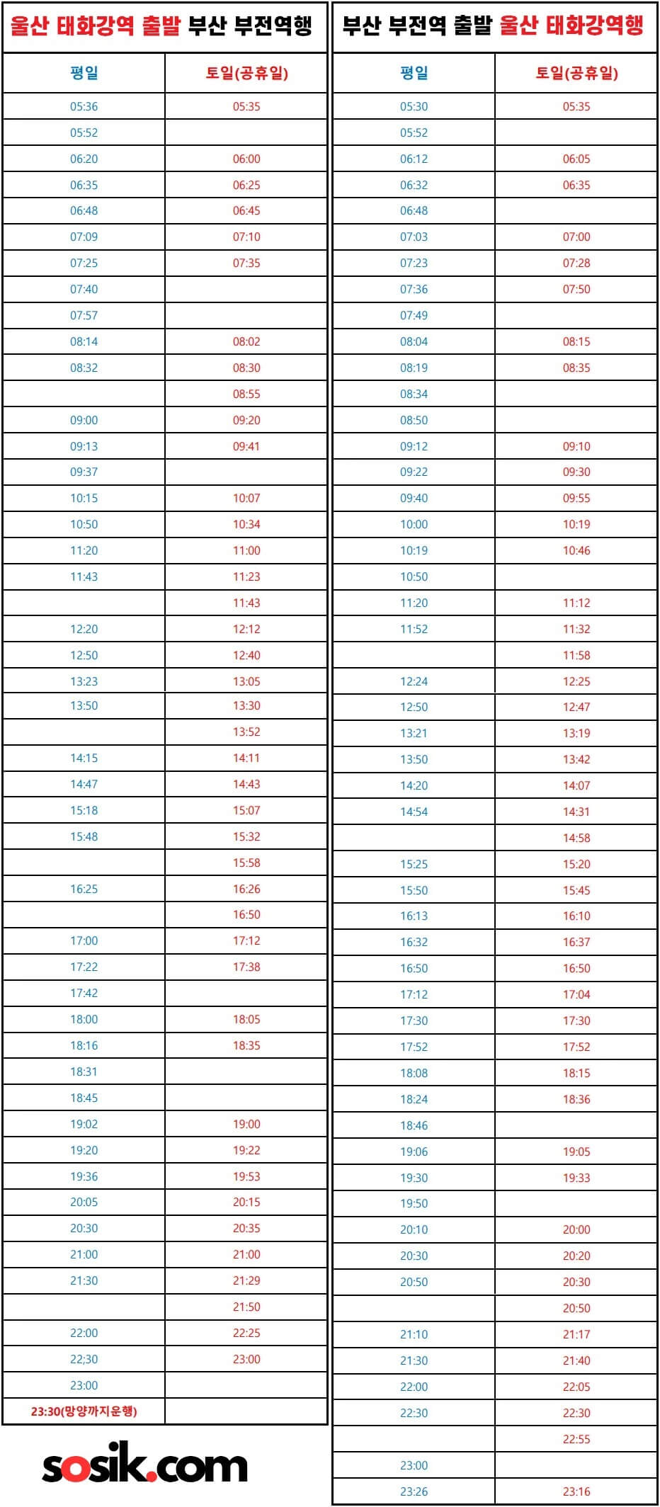 동해선 열차 시간표